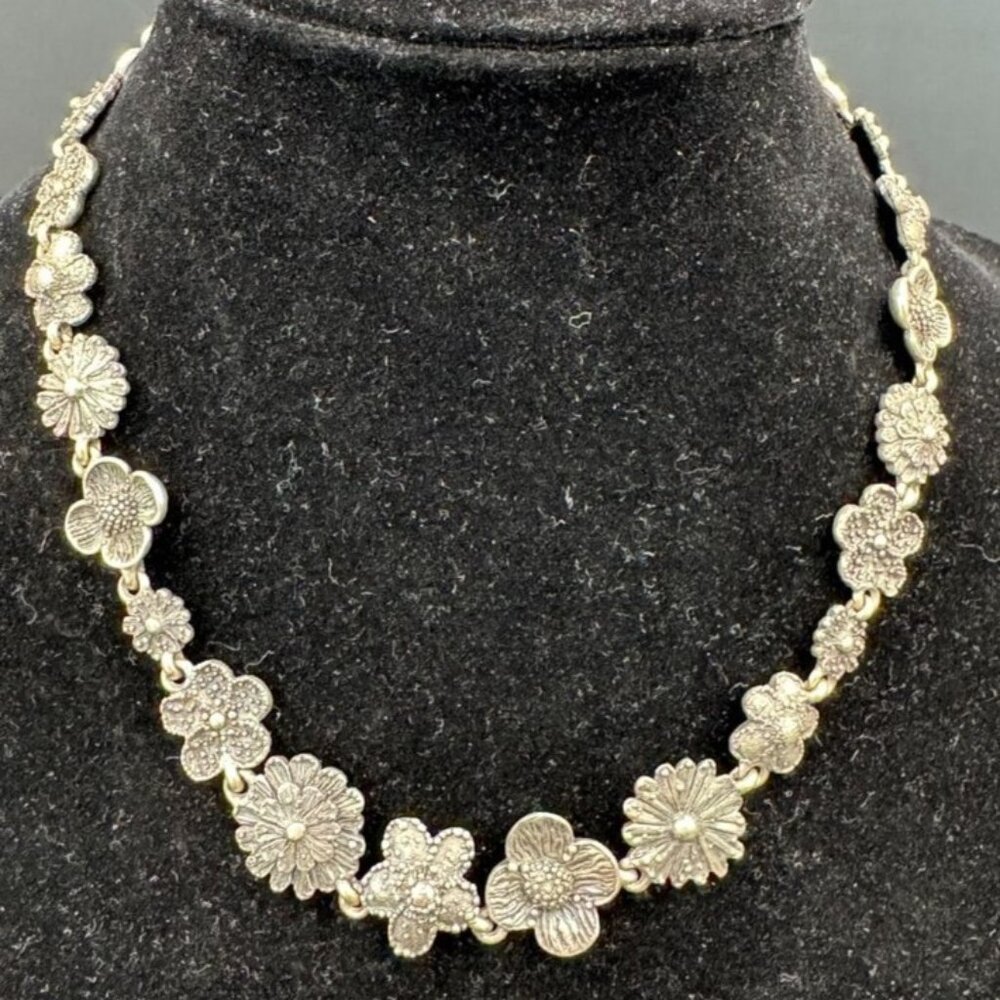 Yves Saint Laurent 16" Floral Design Silver Tone Necklace